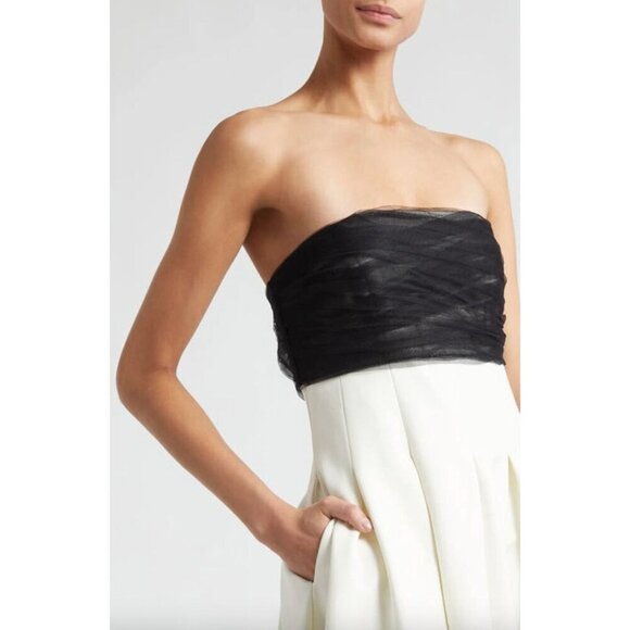 Cinq a Sept Odessa Strapless Tulle Midi Cocktail Dress Ivory/Black Womens Size 1 - Picture 4 of 14
